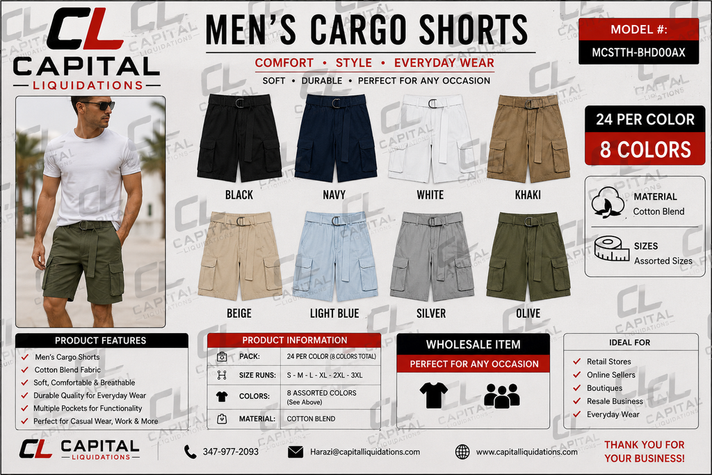 Men's Cotton Cargo Shorts With Belt Available in 8 Colors