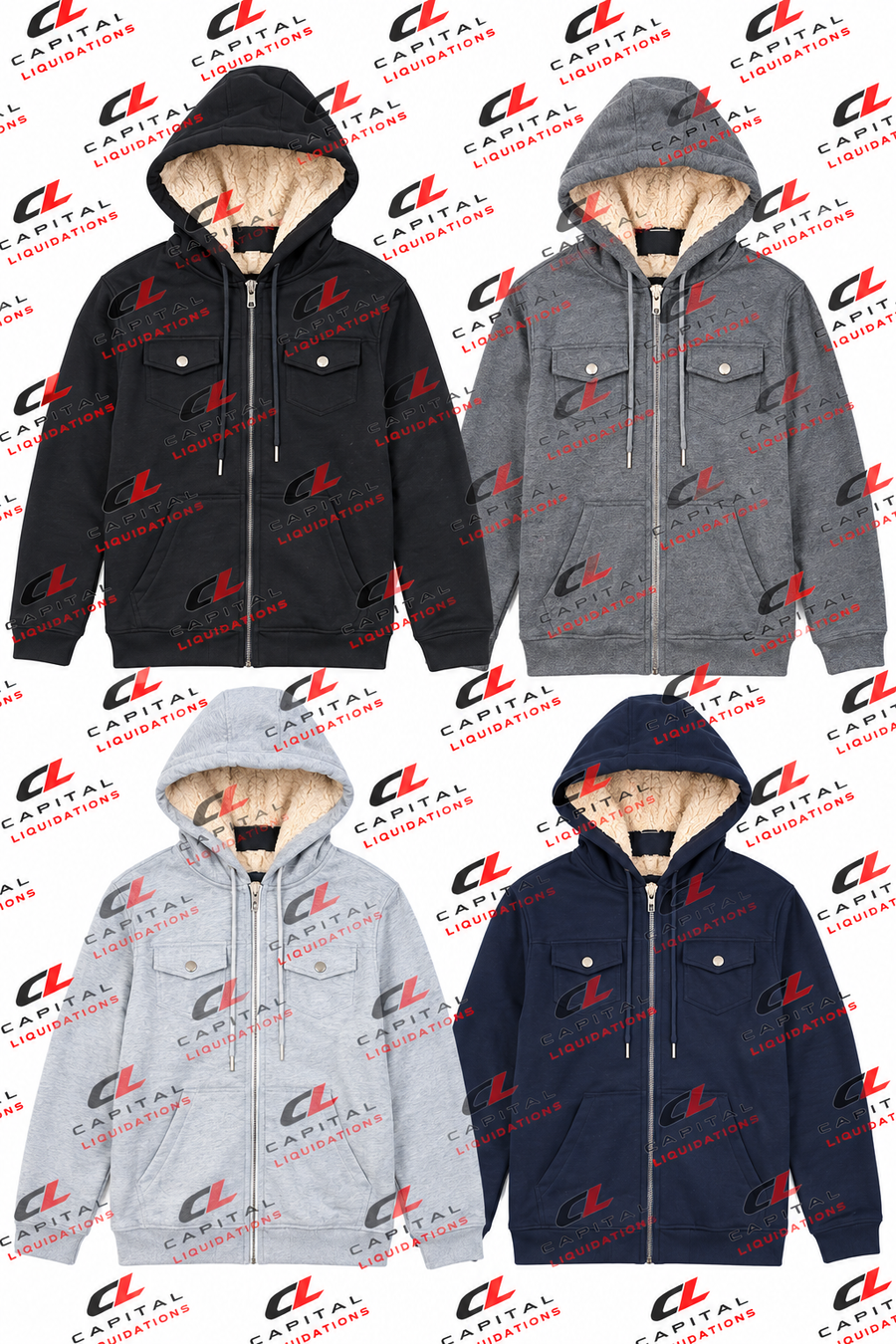 Men's Zip Up Jacket with Hoodie Inside Sherpa Lined insulation