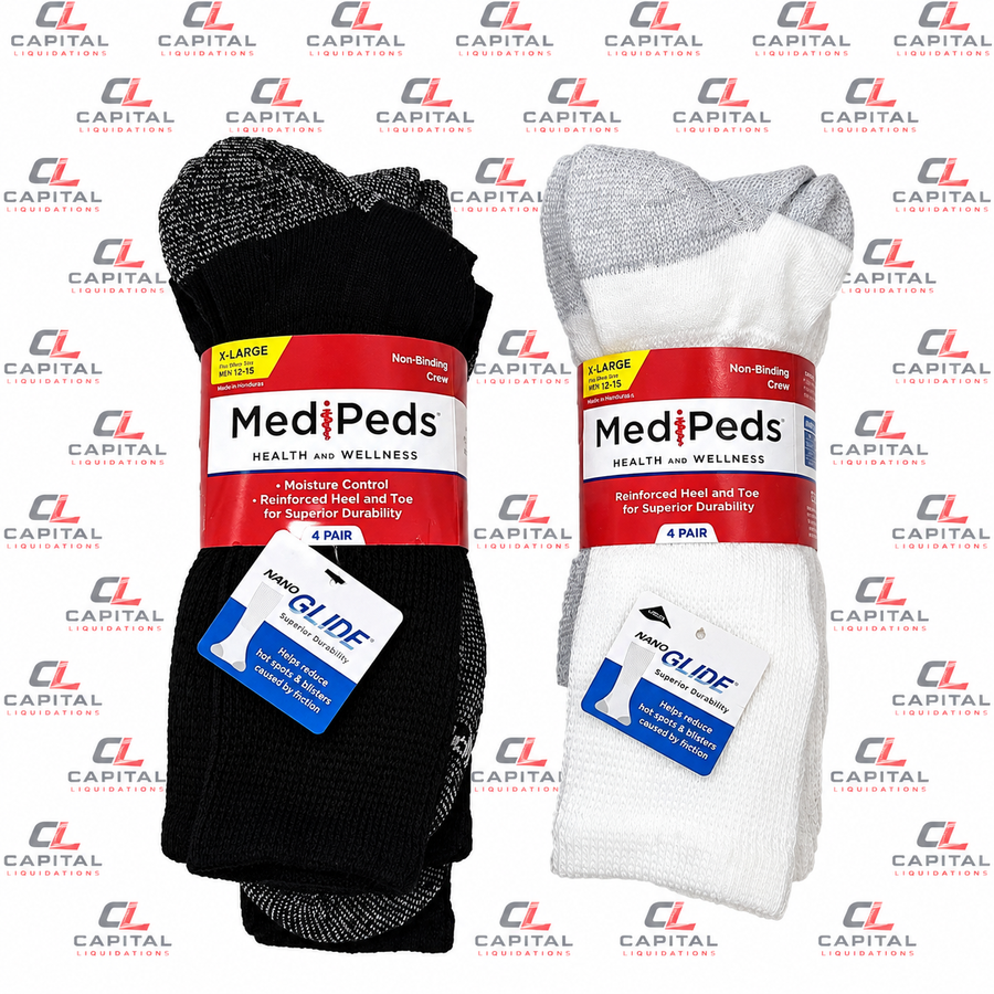 MediPeds Men's 4-Pack Compression Crew Socks