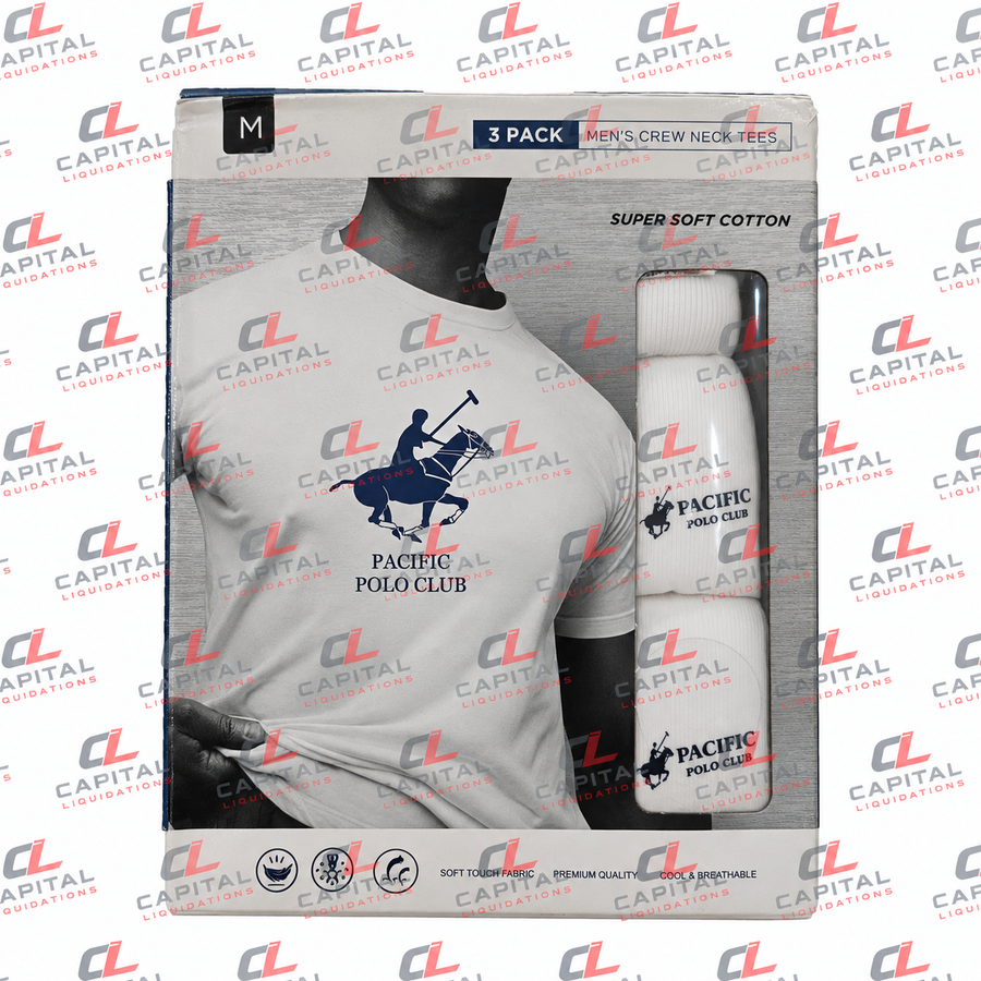 Pacific Polo Men's 3-Pack Cotton White Crew T-Shirt