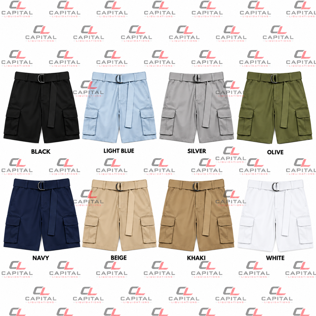 Men's Cotton Cargo Shorts With Belt Available in 8 Colors