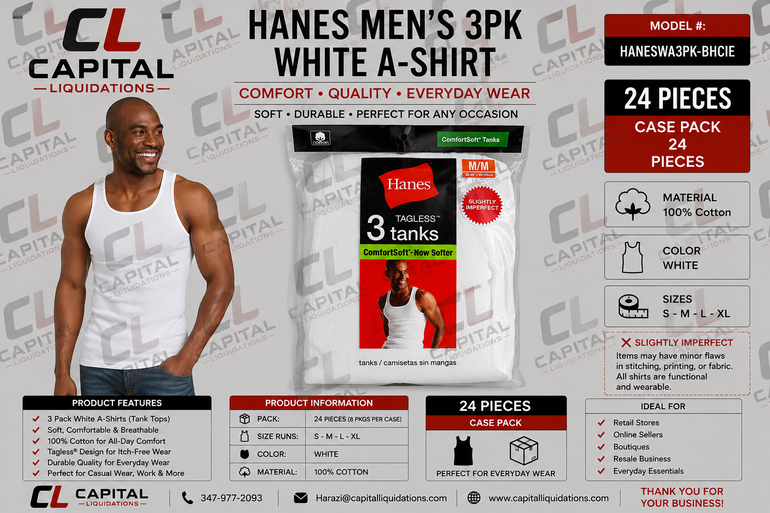 Hanes Men's 3 Pack White A-shirt IR