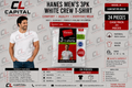 Hanes Men's 3 Pack White Crew T-shirt IR