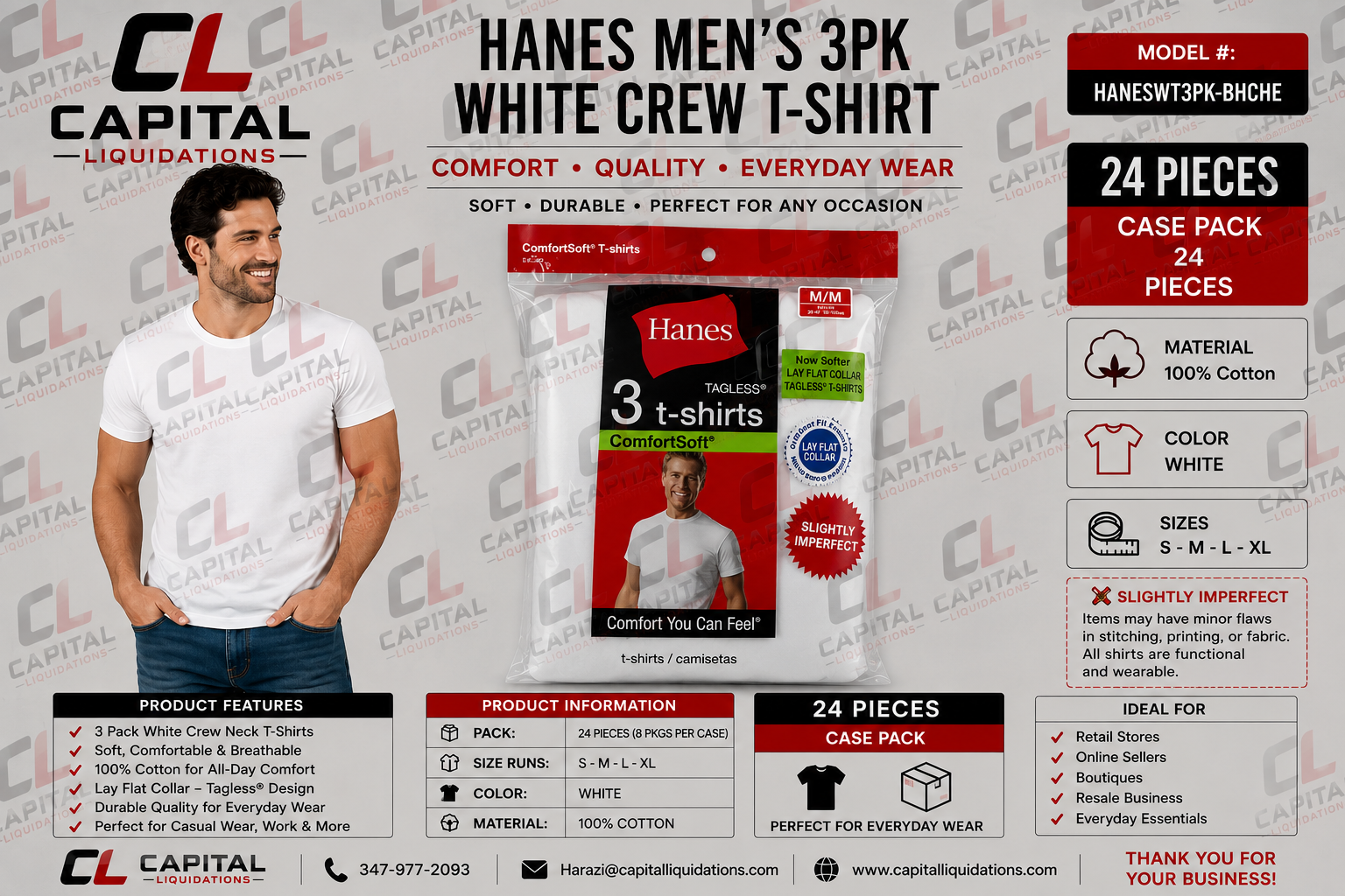 Hanes Men's 3 Pack White Crew T-shirt IR